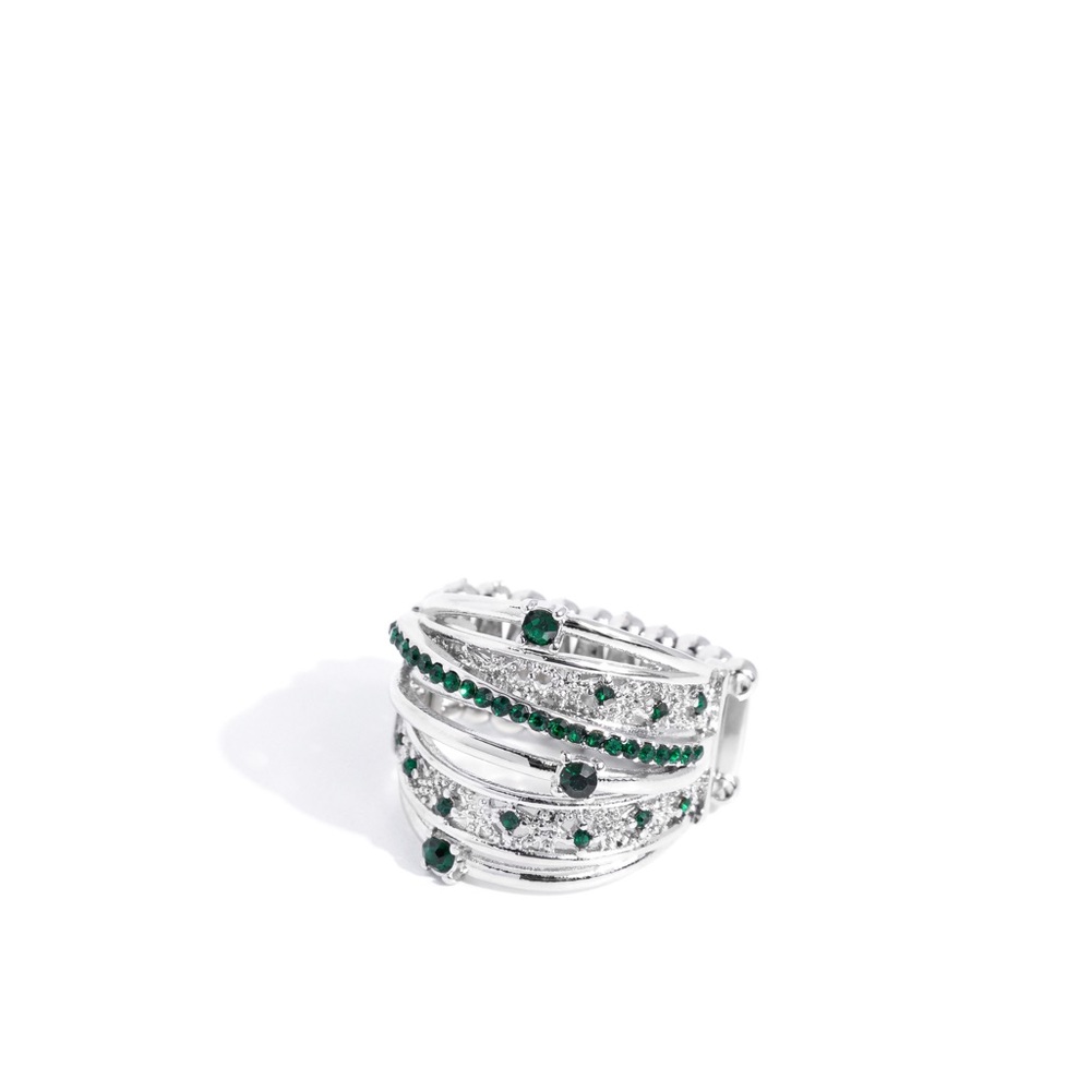 Paparazzi Silver and Green Statement Ring